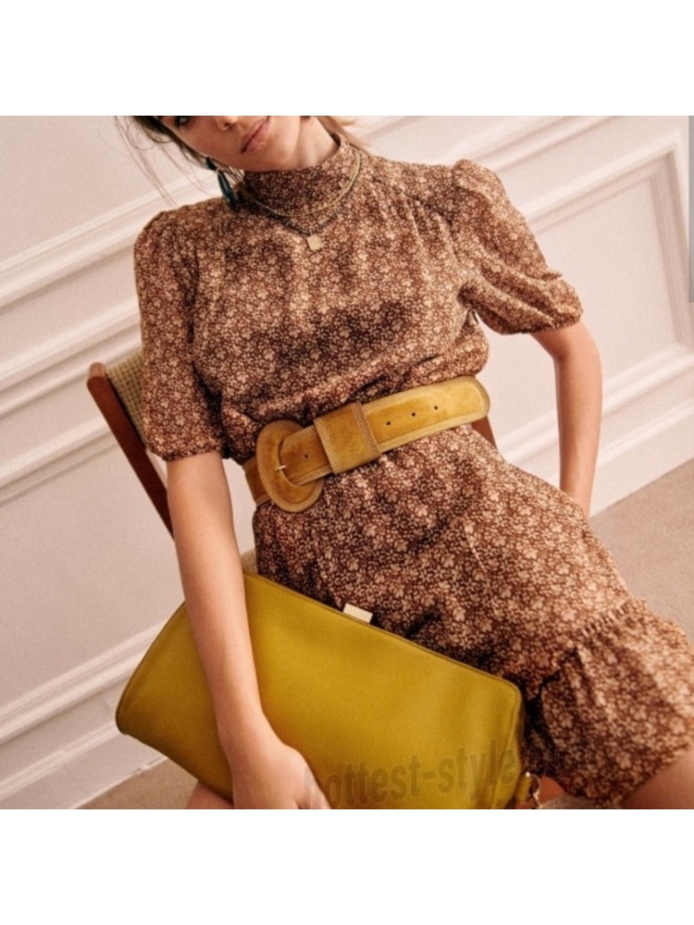 Sezane Brown Floral Margareth Mini Dress
